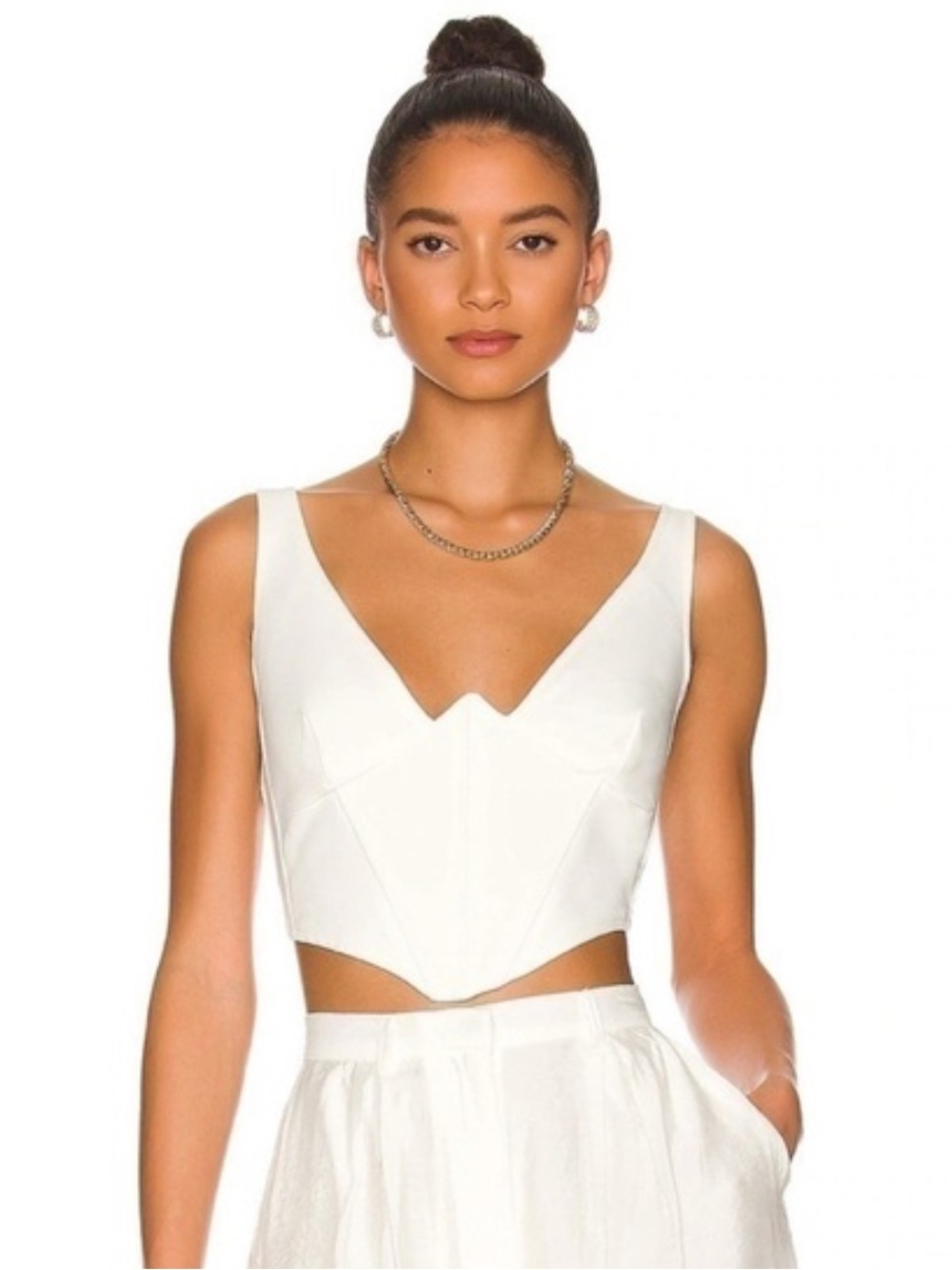 Bardot White V-Neck Corset Crop Top